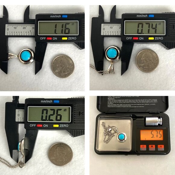 VTG Sterling Silver 925 ML Perry Navajo Southwest Turquoise Pendant Necklace 18" - Picture 10 of 16